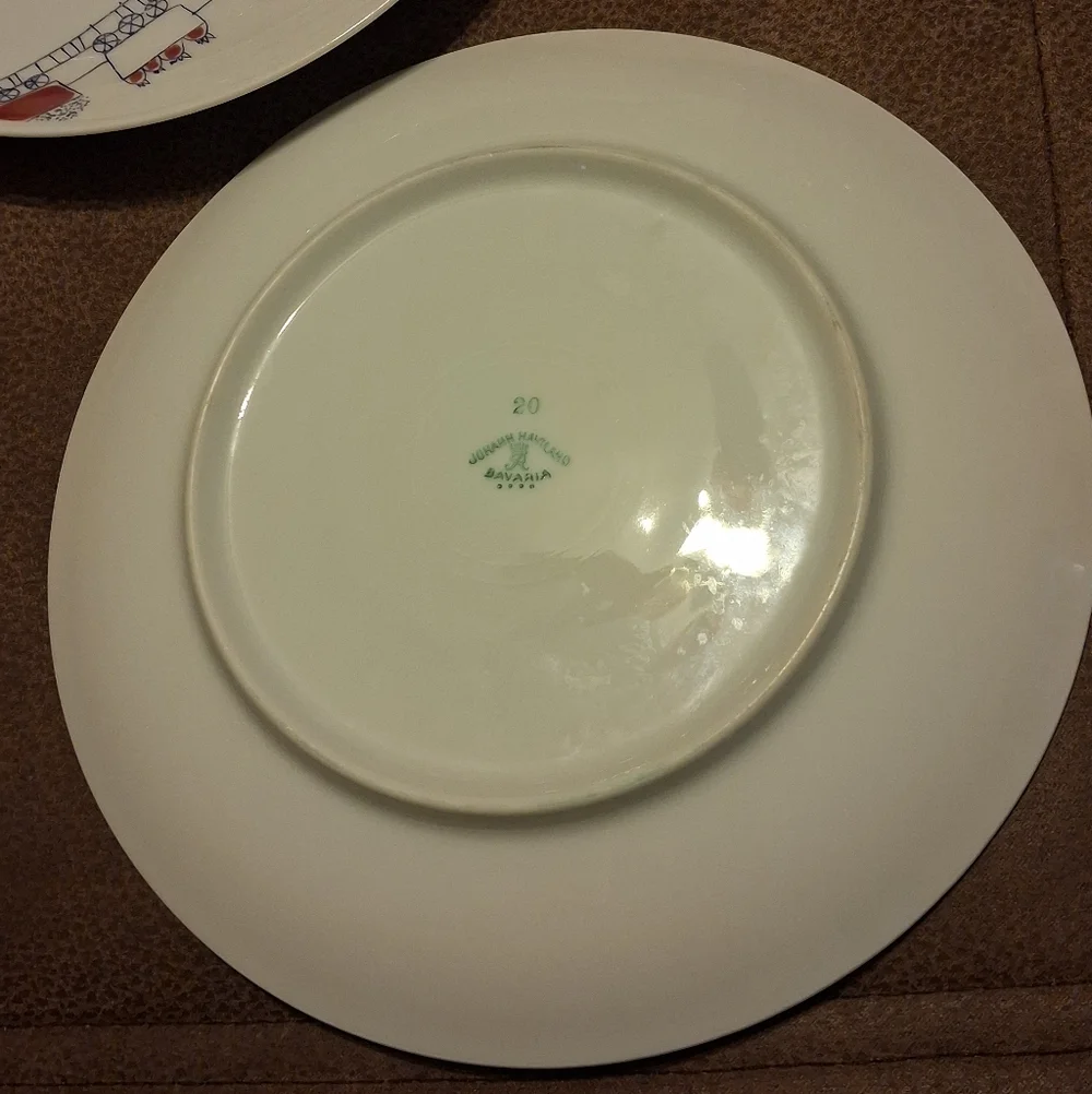 Rare Johann Haviland Bavaria Porcelain Plates Featuring A Whimsical Drawing